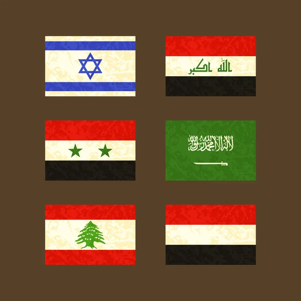 Drapeaux d'Israël, d'Irak, de Syrie, d'Arabie saoudite, du Liban et du Yémen — Image vectorielle
