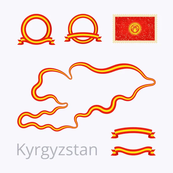 Kyrgyzstan - Übersichtskarte und Bänder — Stockvektor