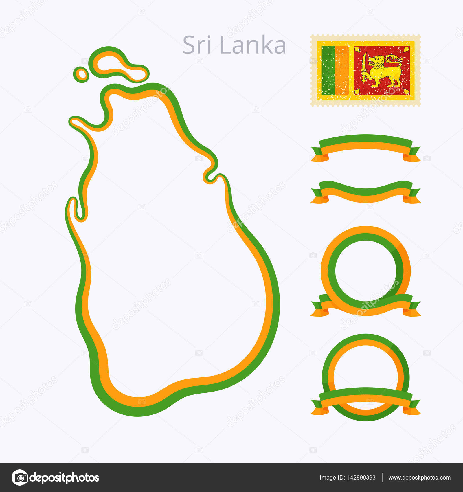 Sri Lanka Map Outline Sri Lanka - Outline Map And Ribbons Stock Vector Image By ©Tindo #142899393
