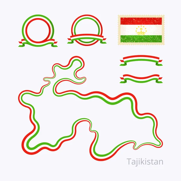Tayikistán - Esquema de mapa y cintas — Archivo Imágenes Vectoriales