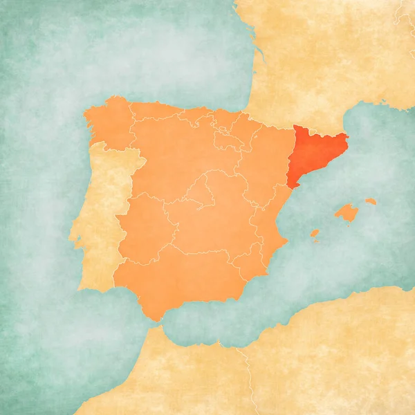 Kaart van het Iberisch schiereiland - Catalonië — Stockfoto