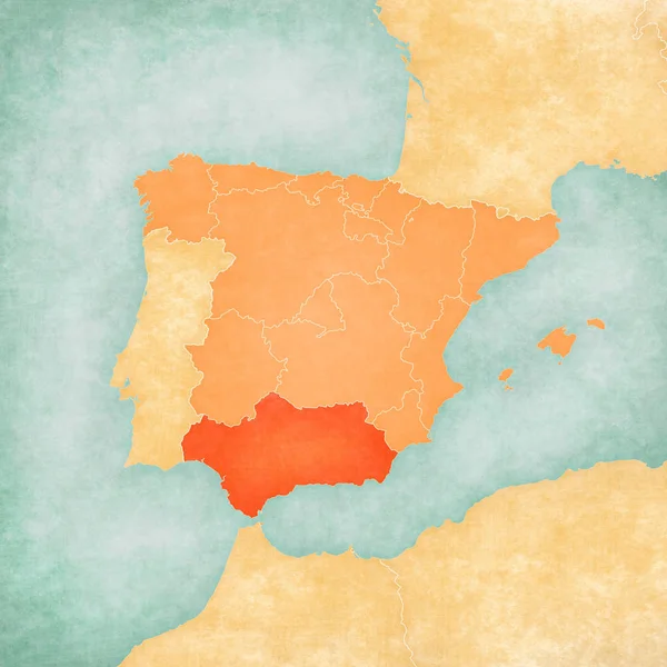 Kart over Den iberiske halvøy - Andalusia – stockfoto
