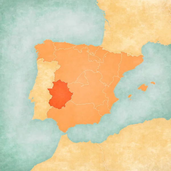 Karta över Iberiska halvön - Extremadura — Stockfoto