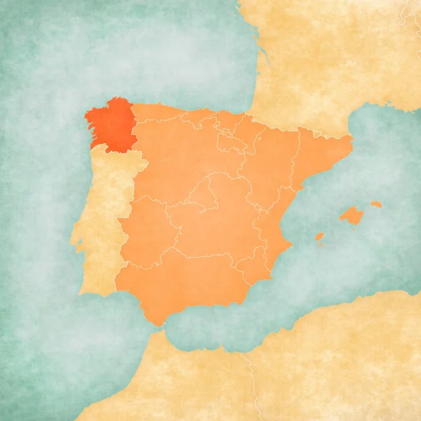 Karta över Iberiska halvön - Galicien — Stockfoto