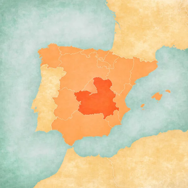Mapa Pyrenejského poloostrova - Castilla-La Mancha — Stock fotografie