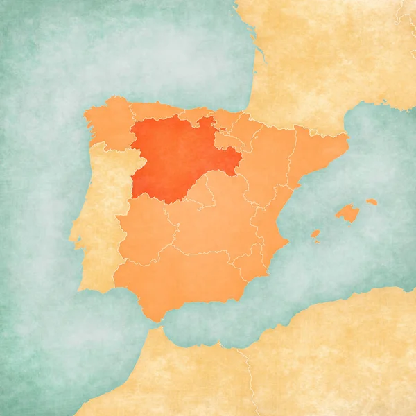 Mapa Pyrenejského poloostrova - Kastilie a León — Stock fotografie