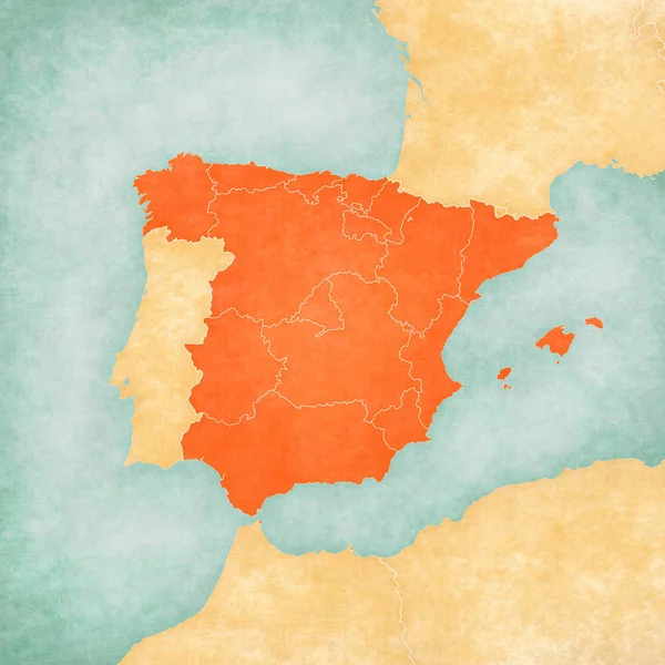 Карта Пиренейского полуострова - Испания (внутренние границы ) — стоковое фото