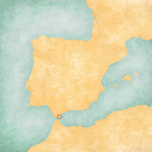 Kort over Den Iberiske Halvø - Gibraltar - Stock-foto