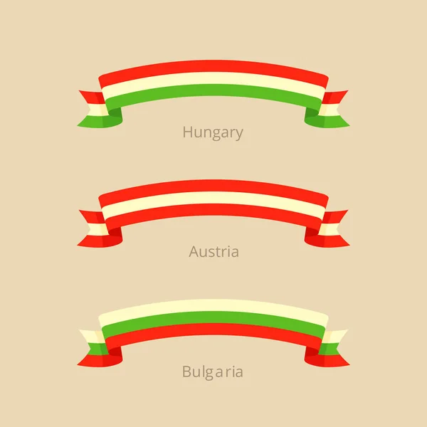 Wstążki z flagą z Węgier, Austrii i Bułgarii. — Wektor stockowy