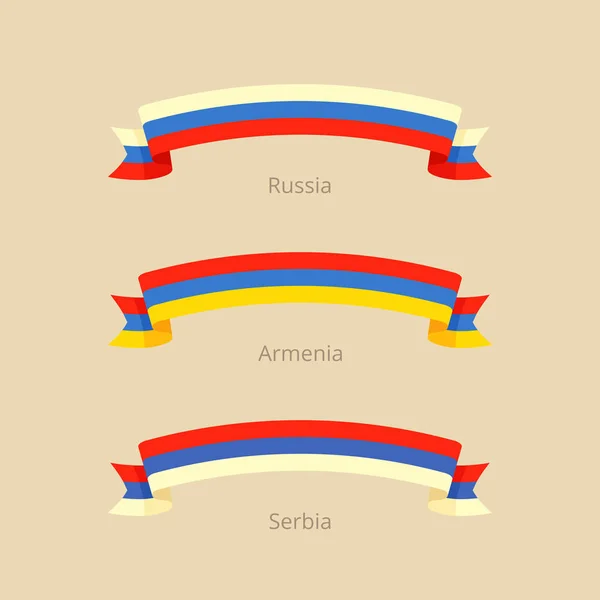 Nastro con bandiera di Russia, Armenia e Serbia . — Vettoriale Stock