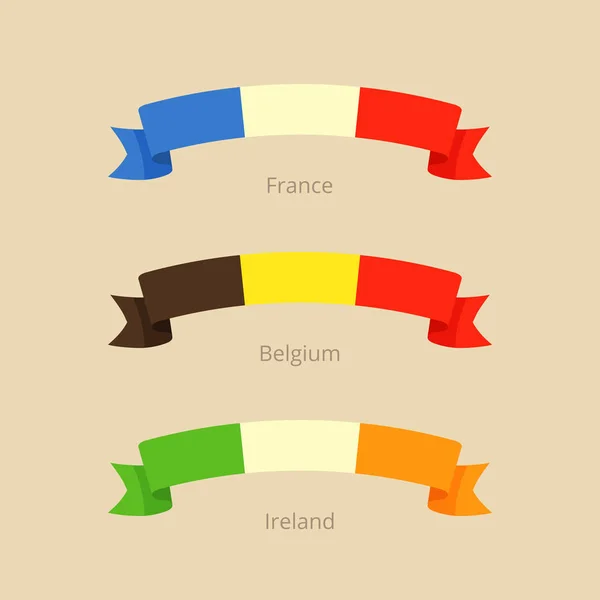 Ribbon with flag of France, Belgium and Ireland. — Stock Vector