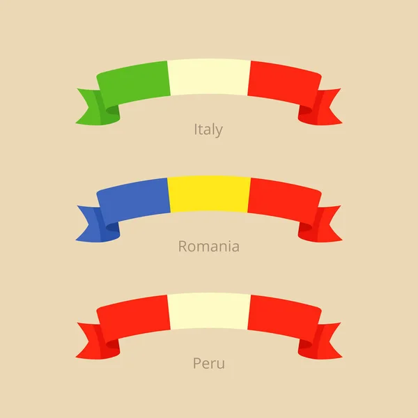 Nastro con bandiera di Italia, Romania e Perù . — Vettoriale Stock