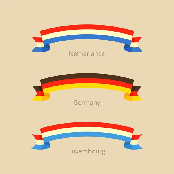 Ribbon with flag of Netherlands, Germany and Luxembourg. — Stock Vector