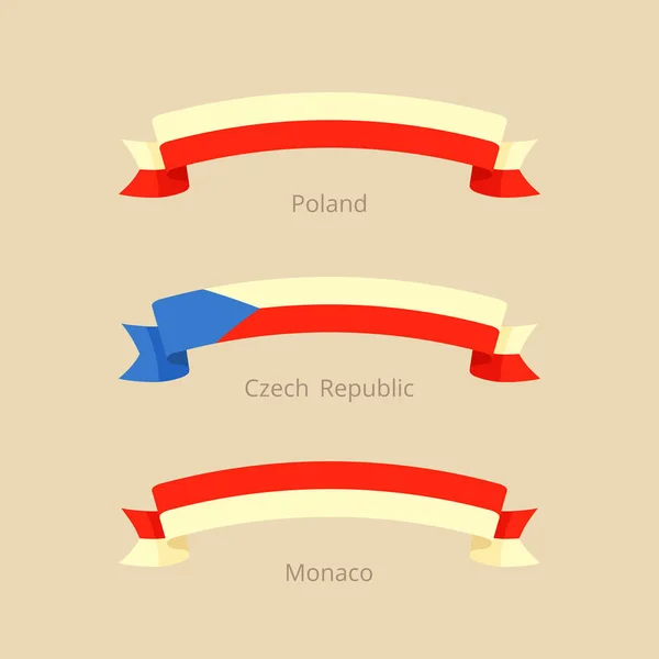 Ribbon with flag of Poland, Czech Republic and Monaco. — Stock Vector