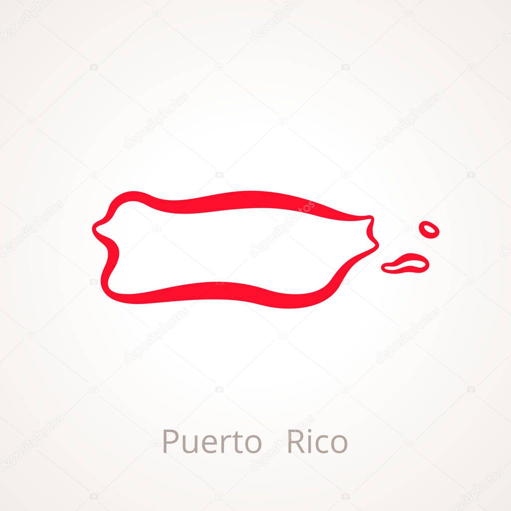 Outline map of Puerto Rico marked with red line.