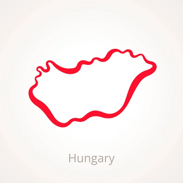Umrisskarte Von Ungarn Mit Roter Linie Markiert — Stockvektor