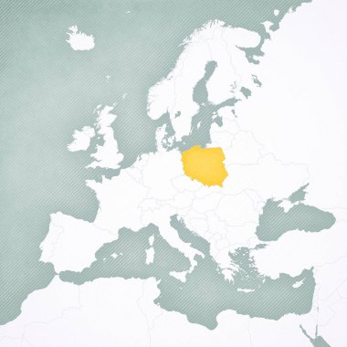 Polonya Avrupa haritasında yumuşak çizgili vintage arka planda. 