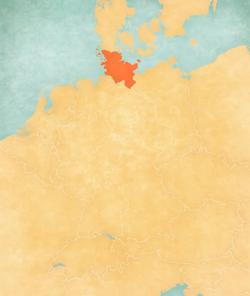 Schleswig Holstein Mapa Alemania Grunge Suave Estilo Vintage Como Papel — Foto de Stock
