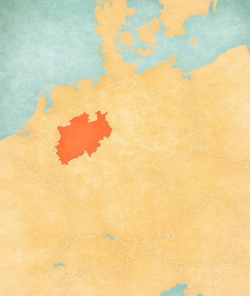 Renania Del Norte Westfalia Mapa Alemania Grunge Suave Estilo Vintage — Foto de Stock