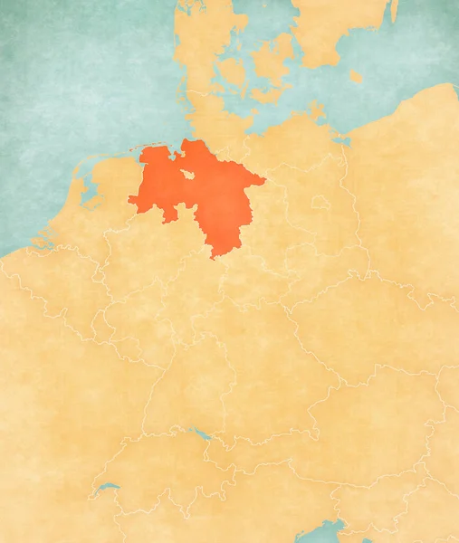 Baja Sajonia Mapa Alemania Grunge Suave Estilo Vintage Como Papel — Foto de Stock