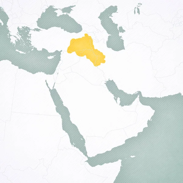 Kurdistan on the map of Middle East (Western Asia) with softly striped vintage background.