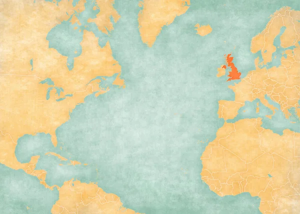 Regno Unito Sulla Mappa Oceano Atlantico Settentrionale Morbido Grunge Stile — Foto Stock