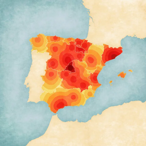 Coronavirus Covid Sprider Sig Över Illustrativ Karta Över Spanien Mars — Stockfoto