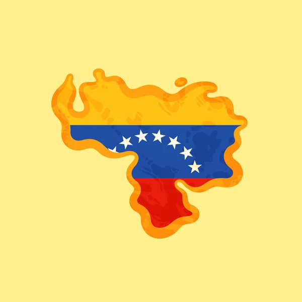 Kaart Van Venezuela Gekleurd Met Venezolaanse Vlag Gemarkeerd Met Gouden — Stockvector