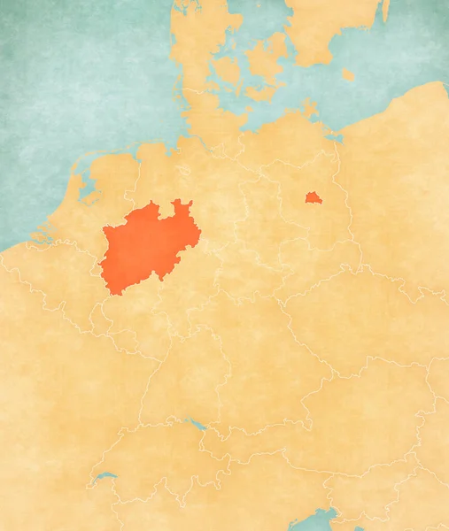 Berlin Kuzey Ren Vestfalya Almanya Haritasında Suluboya Resimli Eski Kağıt — Stok fotoğraf
