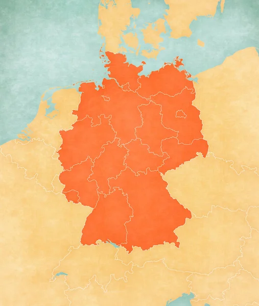 All States Map Germany Soft Grunge Vintage Style Old Paper — Stock Photo, Image