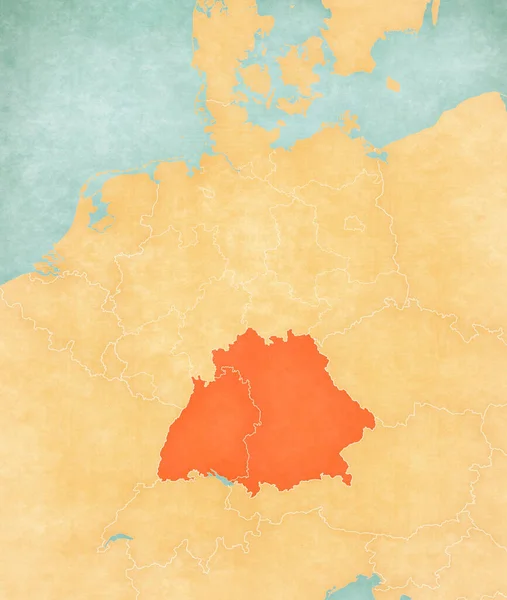 Bavière Bade Wurtemberg Sur Carte Allemagne Dans Style Grunge Doux — Photo