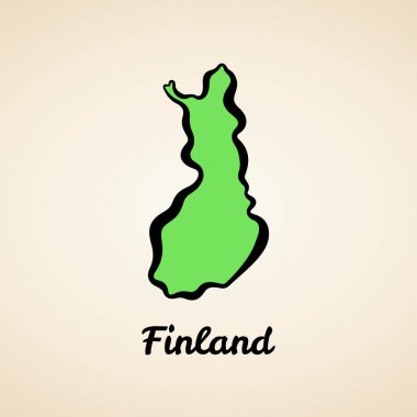 Siyah çizgili yeşil basitleştirilmiş Finlandiya haritası.