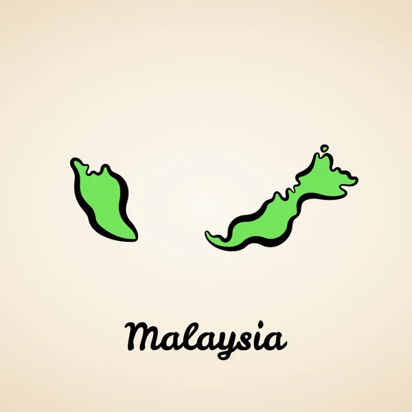 Mapa Verde Simplificado Malasia Con Contorno Negro — Archivo Imágenes Vectoriales