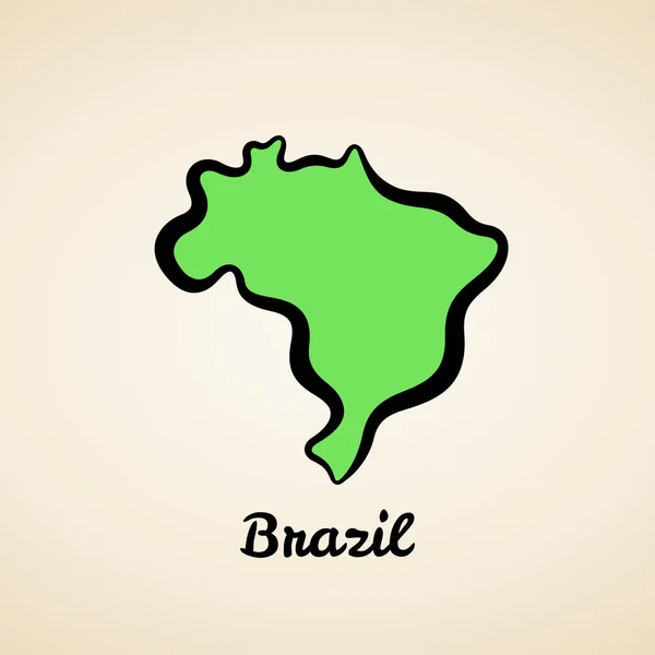 Mapa Verde Simplificado Brasil Con Contorno Negro — Vector de stock