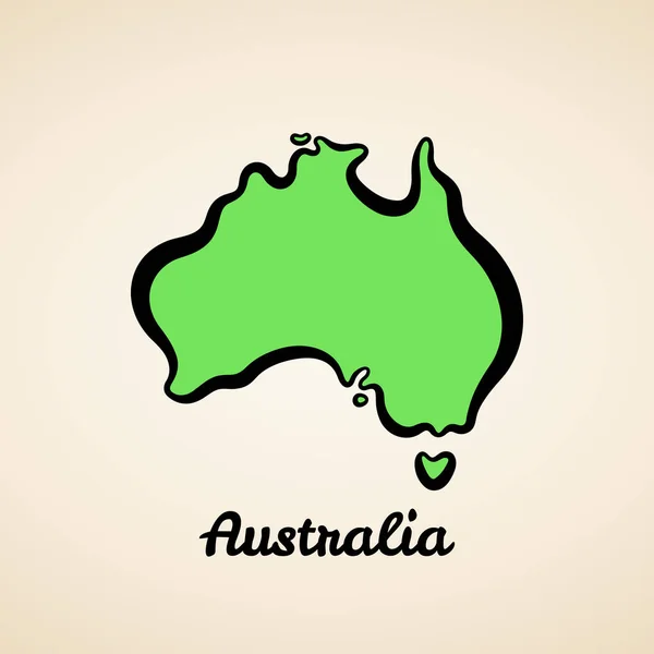 Zelená Zjednodušená Mapa Austrálie Černým Obrysem — Stockový vektor