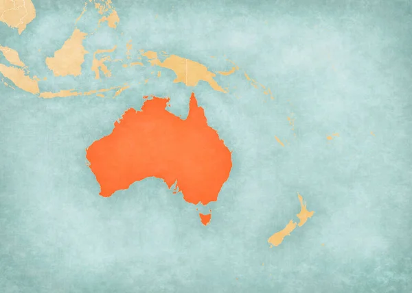 Australia Mapa Australasia Oceanía Estilo Grunge Suave Vintage Como Papel — Foto de Stock