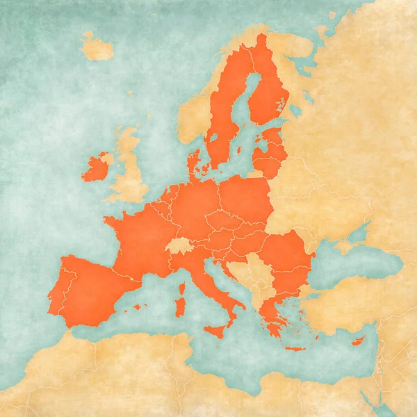 Ευρωπαϊκή Ένωση Στο Χάρτη Της Ευρώπης Μαλακό Grunge Και Vintage — Φωτογραφία Αρχείου