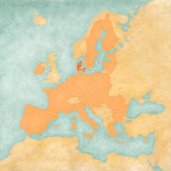 Dánia Térképen Európai Unió Lágy Grunge Vintage Stílusban Mint Régi — Stock Fotó