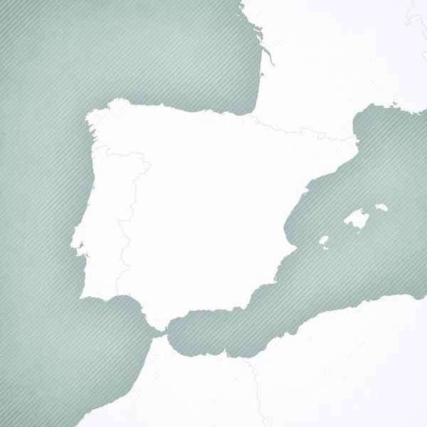 Prázdná Mapa Mapě Pyrenejského Poloostrova Jemně Pruhovaným Vinobraním — Stock fotografie