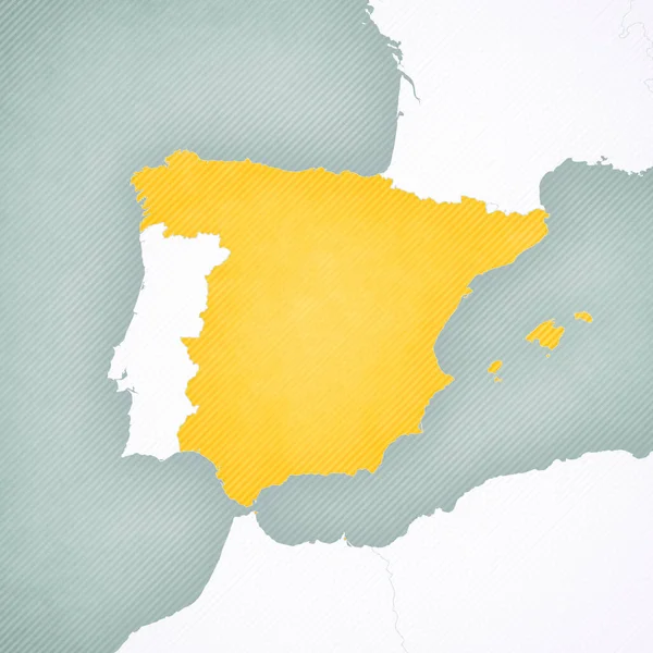 Spanien Kartan Över Iberiska Halvön Med Mjukt Randig Vintage Bakgrund — Stockfoto