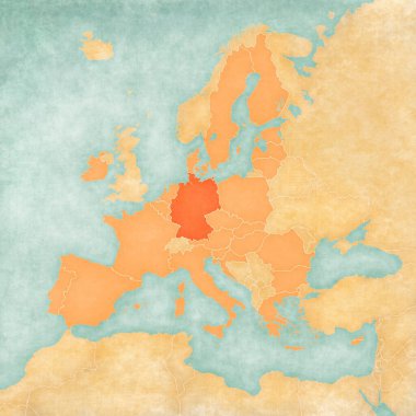 Almanya Avrupa Birliği haritasında suluboya resimli eski bir kağıt gibi yumuşak grunge ve vintage tarzında. 