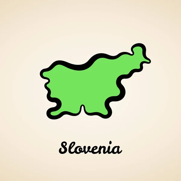 Grüne Vereinfachte Karte Von Slowenien Mit Schwarzem Umriss — Stockvektor