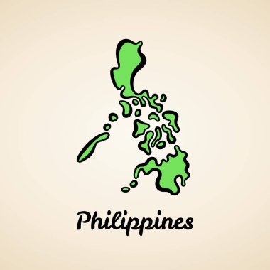 Siyah çizgili yeşil sadeleştirilmiş Filipinler haritası.