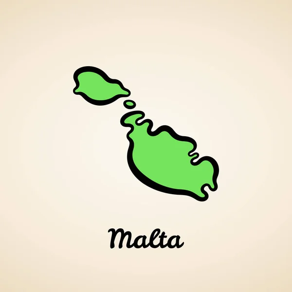 Mapa Verde Simplificado Malta Con Contorno Negro — Vector de stock