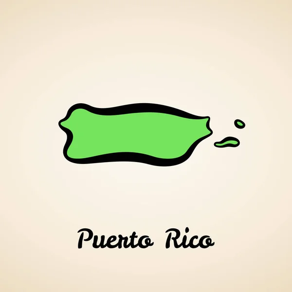 Zelená Zjednodušená Mapa Portorika Černým Obrysem — Stockový vektor