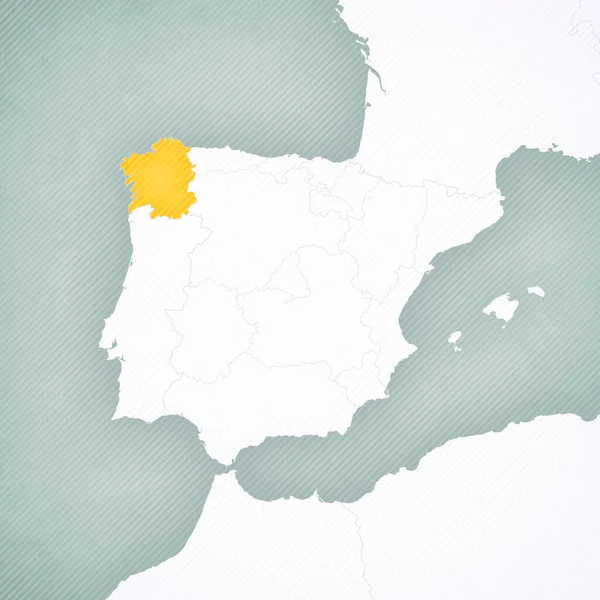 Galicie Mapě Pyrenejského Poloostrova Jemně Pruhovaným Vinobraním — Stock fotografie