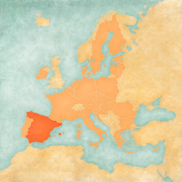 Испания Карте Европейского Союза Мягком Гранже Винтажном Стиле Старая Бумага — стоковое фото