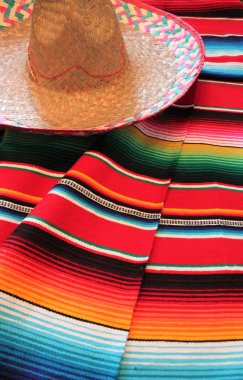 panço sombrero meksika serape Meksika geleneksel cinco de mayo halı fiesta arka plan çizgili kopya uzay stok, fotoğraf, fotoğraf, resim, resim,