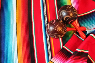 Mexico Mexican maracas traditional cinco de mayo rug poncho fiesta background with stripes  clipart