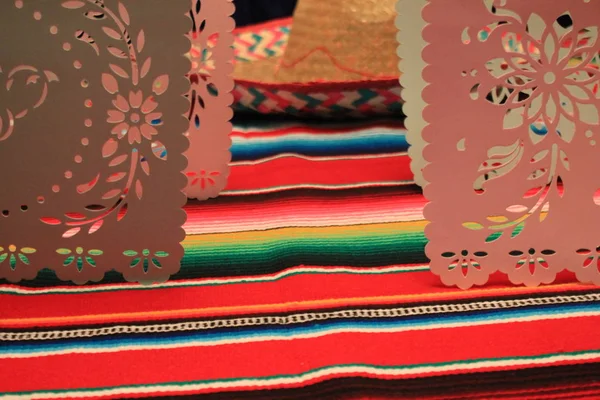 Mexico poncho sombrero background fiesta cinco de mayo decoration bunting papel picado